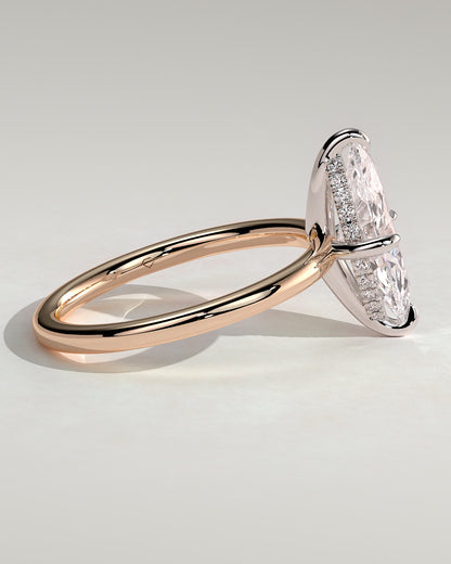 Hellen - Marquise Claw Solitaire with Hidden Halo Engagement Ring - Rose Two-Tone