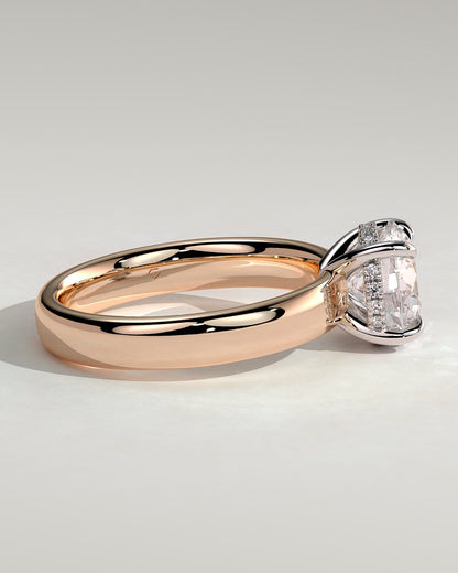 Kylie - Statement Round Claw Solitaire with Cigar Band and Hidden Halo Engagement Ring - Rose Two-Tone