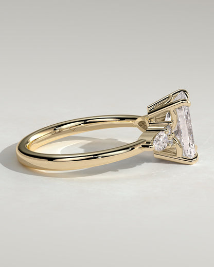 Heidi - Radiant Claw Solitaire with Pear Accents and Round Shoulder Stones Engagement Ring - Yellow Gold