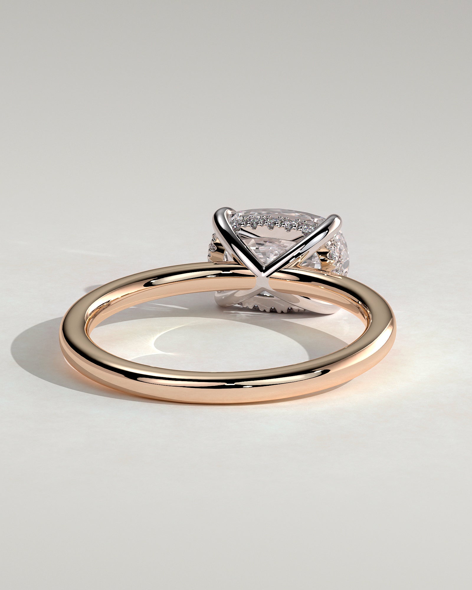 Frida - Elongated Cushion East West Claw Solitaire with Hidden Halo Engagement Ring - Rose Two-Tone - Rose Two-Tone 2ct