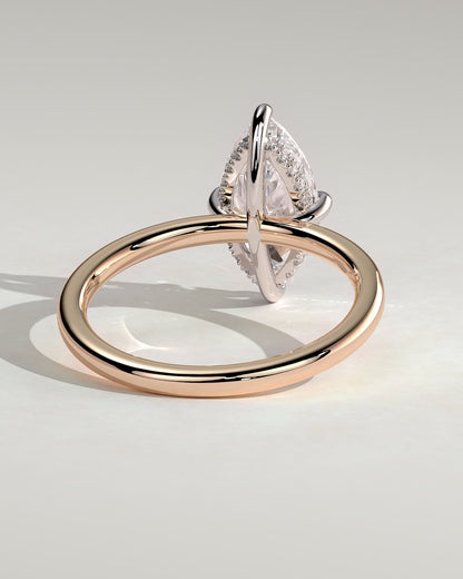 Hellen - Marquise Claw Solitaire with Hidden Halo Engagement Ring - Rose Two-Tone