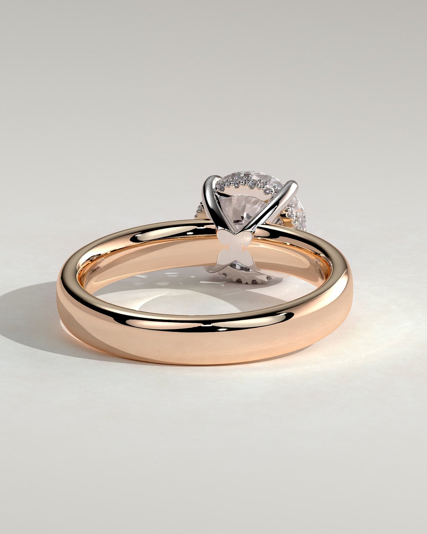 Kylie - Statement Round Claw Solitaire with Cigar Band and Hidden Halo Engagement Ring - Rose Two-Tone