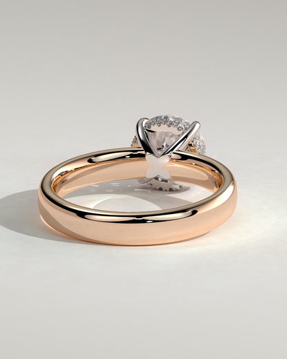 Kylie - Statement Round Claw Solitaire with Cigar Band and Hidden Halo Engagement Ring - Rose Two-Tone