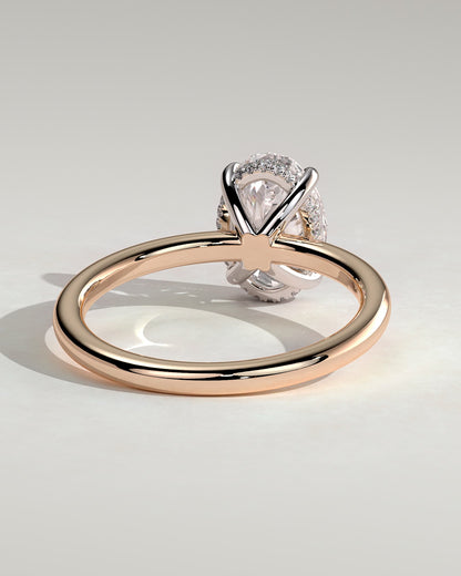 Emma - Classic Oval Claw Solitaire with Hidden Halo Engagement Ring - Rose Two-Tone
