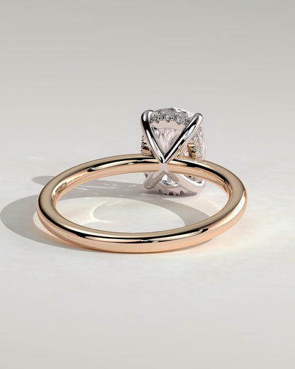 Ava - Elongated Cushion Claw Solitaire with Hidden Halo Engagement Ring - Rose Two-Tone