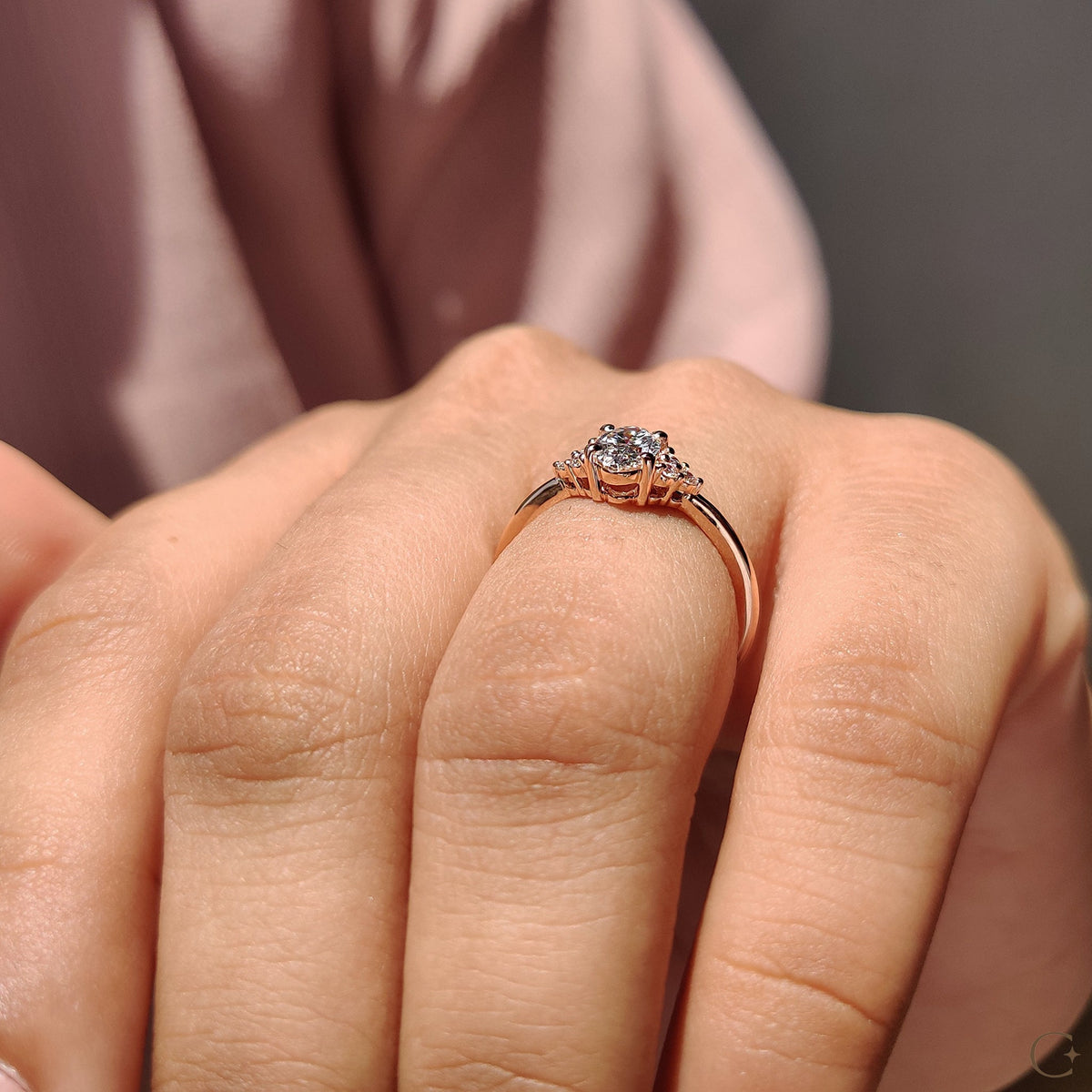 Oval Shaped Diamond Engagement Ring In Muse Style