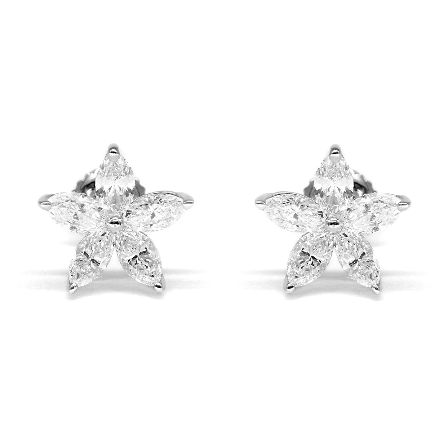 1.50 ctw Marquise Cut Diamond Flower Earrings - 14K White Gold - G-H Color SI1-SI2 Clarity