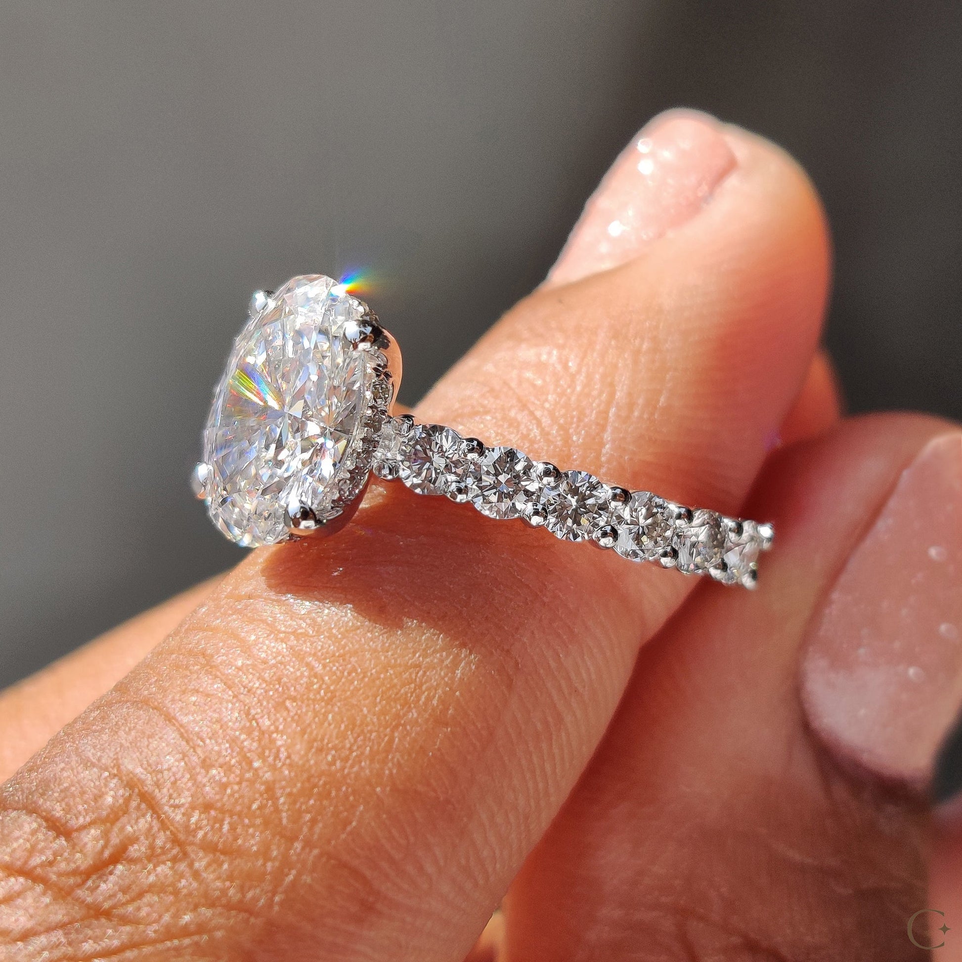 Oval Pave Engagement Ring In Hidden Halo Style