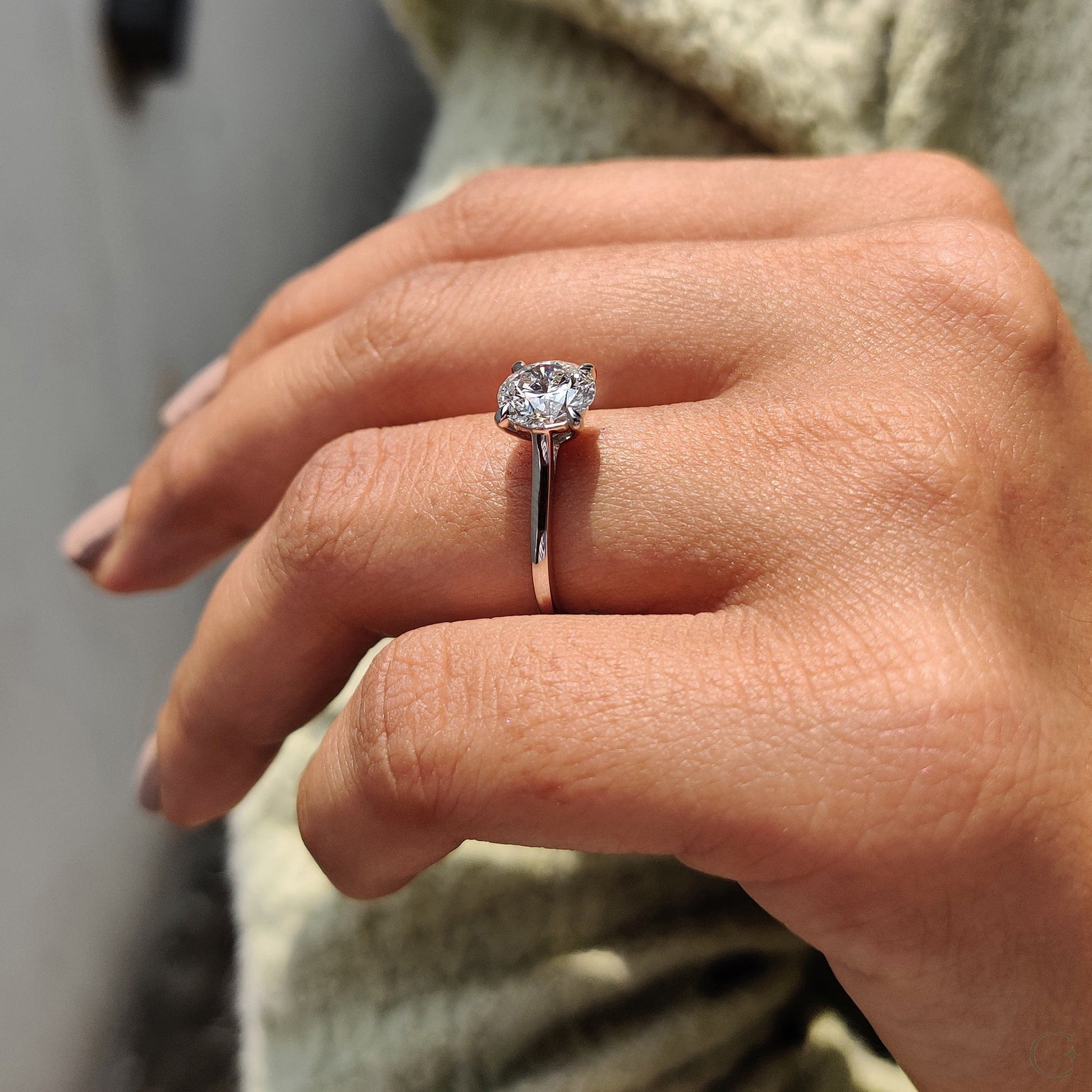 Cathedral Style Round Solitaire Diamond Ring