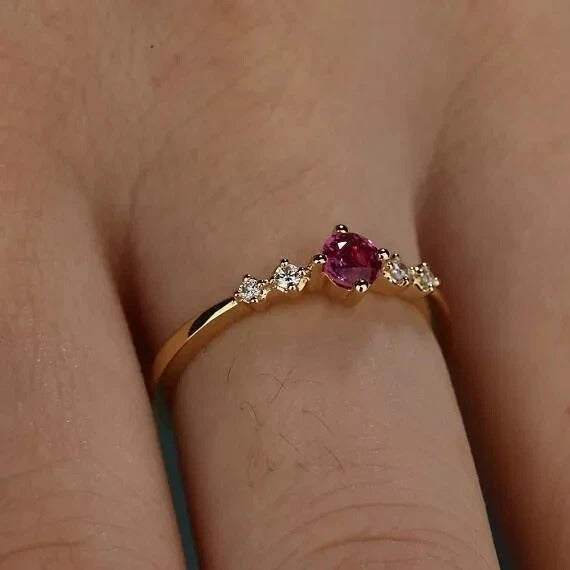 2Ct Round Cut Simulated Ruby Engagement Ring 14K Yellow Gold Plated