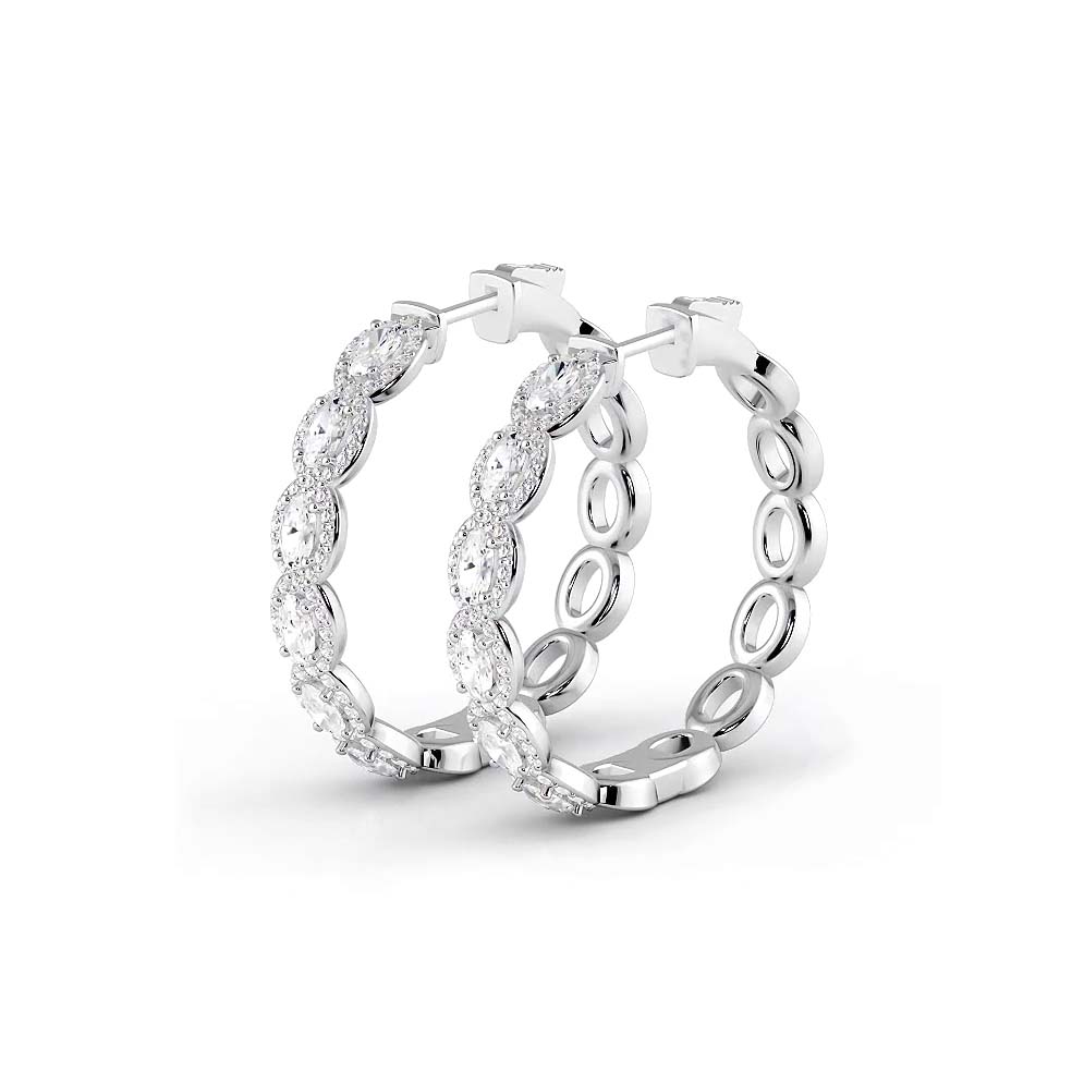 5.0 ctw. Oval Diamond Hoop Earrings Halo Style With Round Diamonds