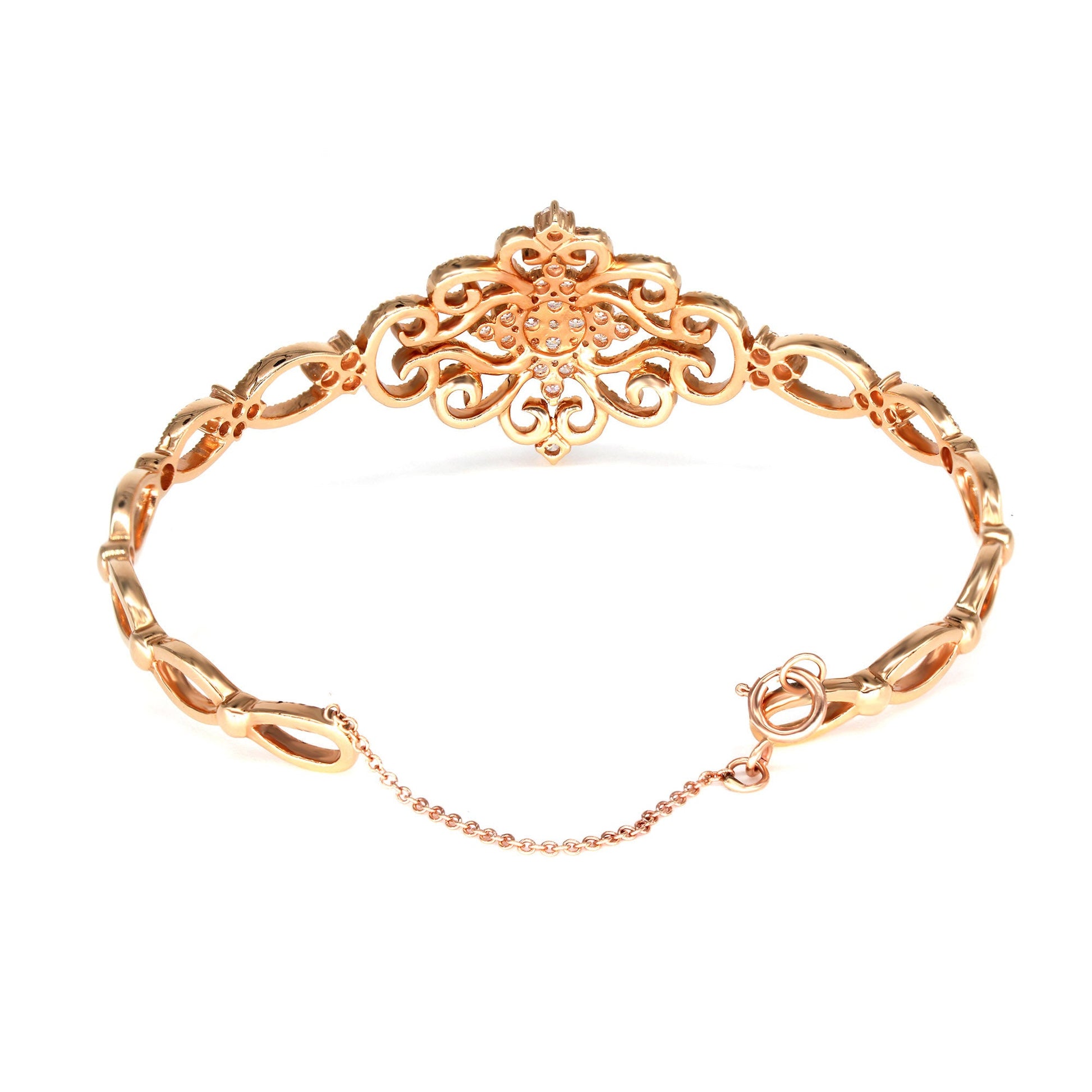 1.95ctw Diamond Vintage Cuff Bracelet With Security Chain - 18K White Gold