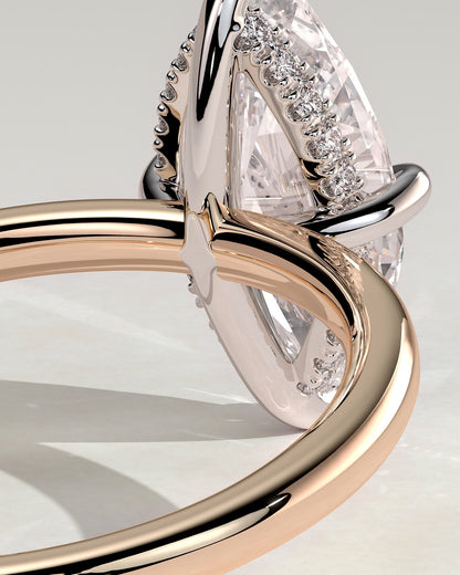 Hellen - Marquise Claw Solitaire with Hidden Halo Engagement Ring - Rose Two-Tone