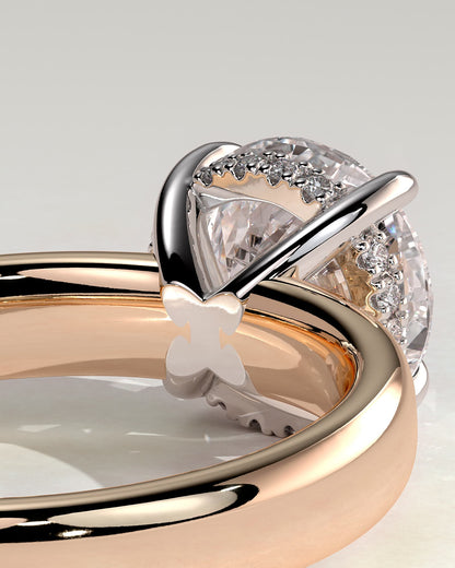 Kylie - Statement Round Claw Solitaire with Cigar Band and Hidden Halo Engagement Ring - Rose Two-Tone
