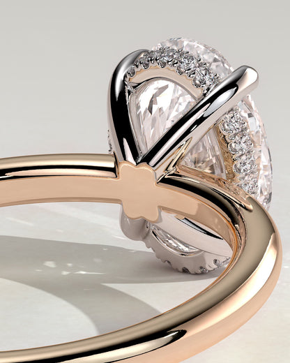 Emma - Classic Oval Claw Solitaire with Hidden Halo Engagement Ring - Rose Two-Tone