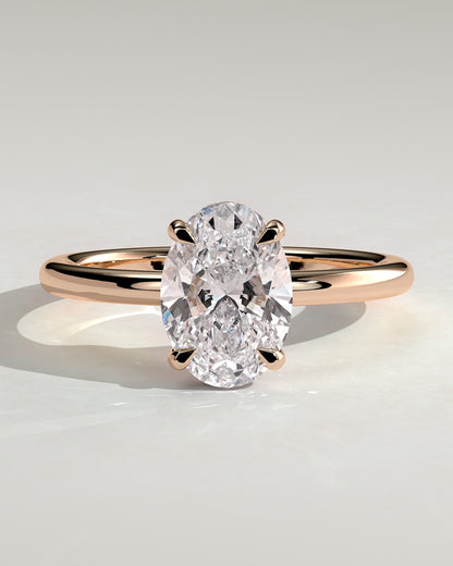 Emma - Classic Oval Claw Solitaire with Hidden Halo Engagement Ring - Rose Gold
