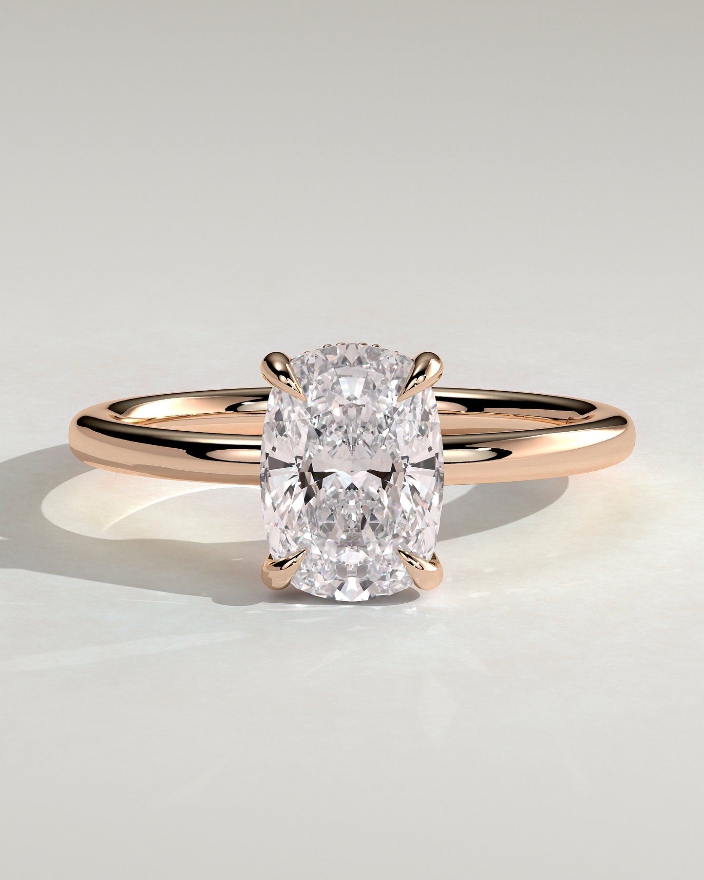 Ava - Elongated Cushion Claw Solitaire with Hidden Halo Engagement Ring - Rose Gold - Rose Gold 2ct