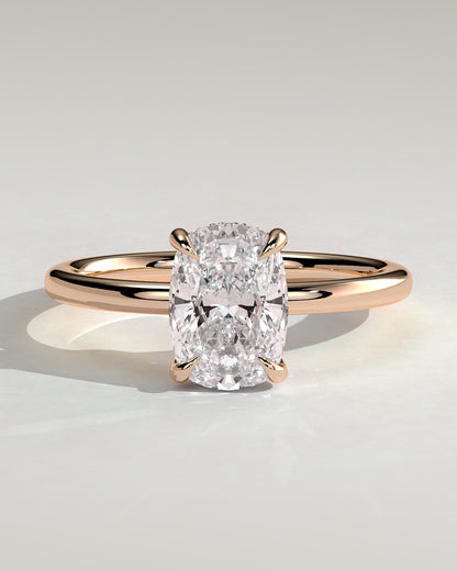 Ava - Elongated Cushion Claw Solitaire with Hidden Halo Engagement Ring - Rose Gold