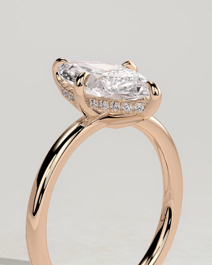 Hellen - Marquise Claw Solitaire with Hidden Halo Engagement Ring - Rose Gold