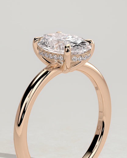 Emma - Classic Oval Claw Solitaire with Hidden Halo Engagement Ring - Rose Gold