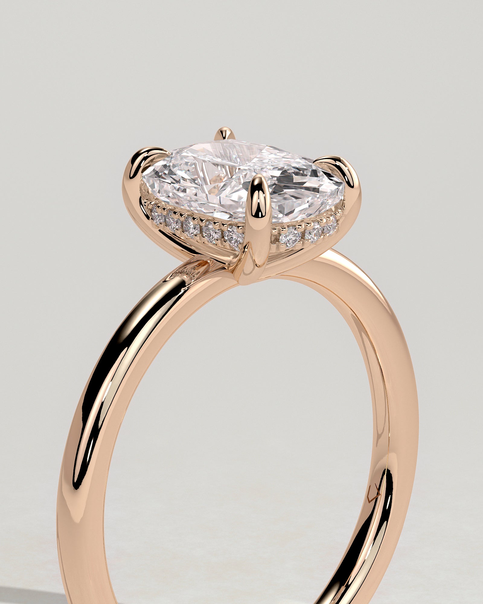 Ava - Elongated Cushion Claw Solitaire with Hidden Halo Engagement Ring - Rose Gold - Rose Gold 2ct