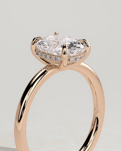 Ava - Elongated Cushion Claw Solitaire with Hidden Halo Engagement Ring - Rose Gold
