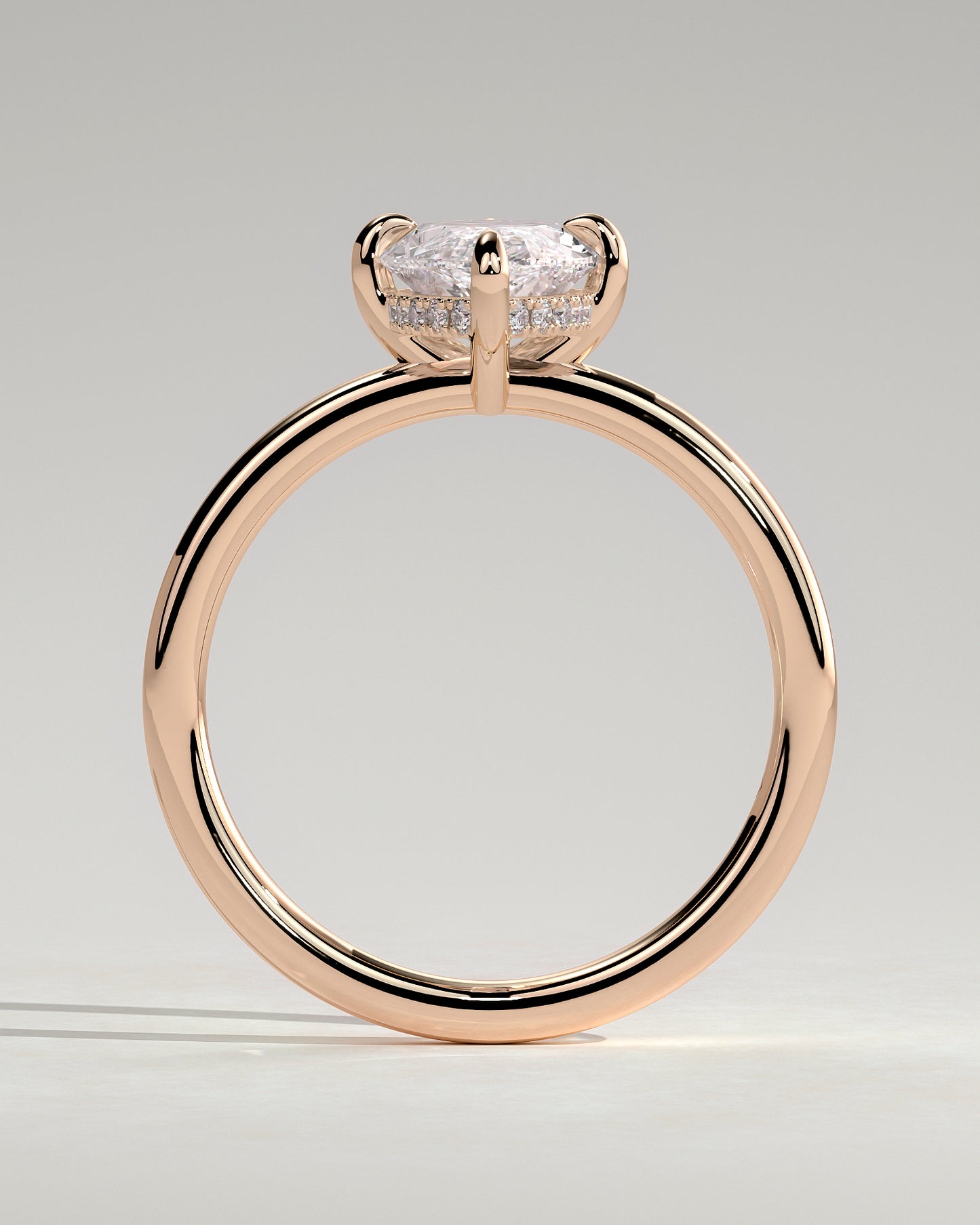 Hellen - Marquise Claw Solitaire with Hidden Halo Engagement Ring - Rose Gold - Rose Gold 2ct