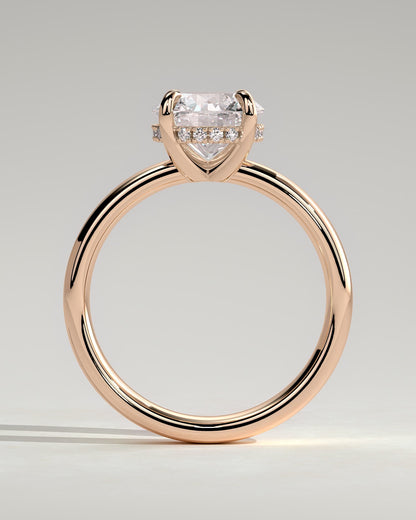 Kylie - Statement Round Claw Solitaire with Cigar Band and Hidden Halo Engagement Ring - Rose Gold