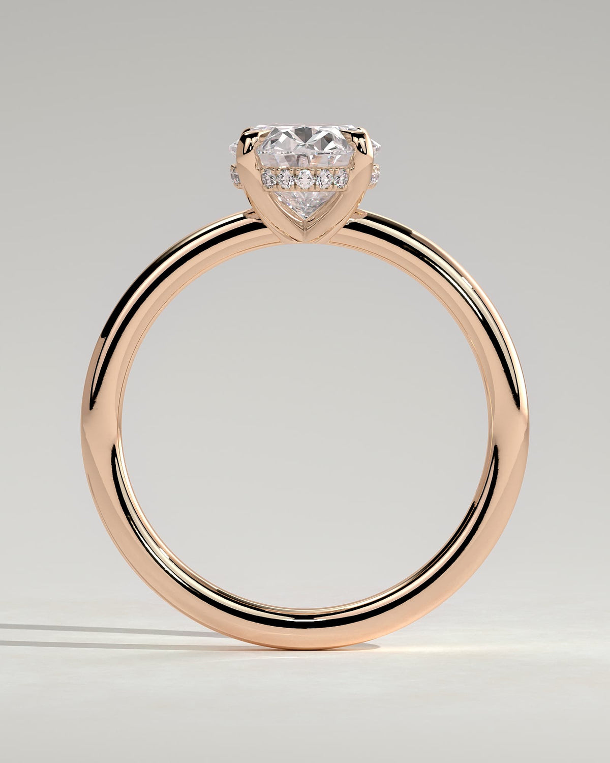 Emma - Classic Oval Claw Solitaire with Hidden Halo Engagement Ring - Rose Gold