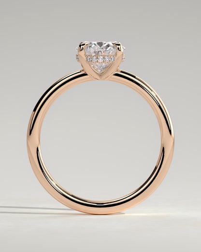Emma - Classic Oval Claw Solitaire with Hidden Halo Engagement Ring - Rose Gold