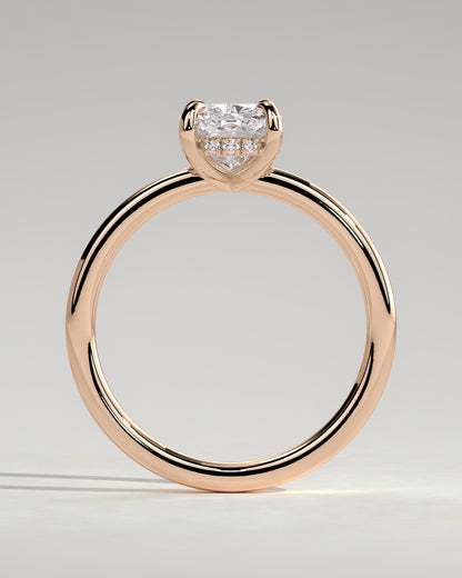 Ava - Elongated Cushion Claw Solitaire with Hidden Halo Engagement Ring - Rose Gold