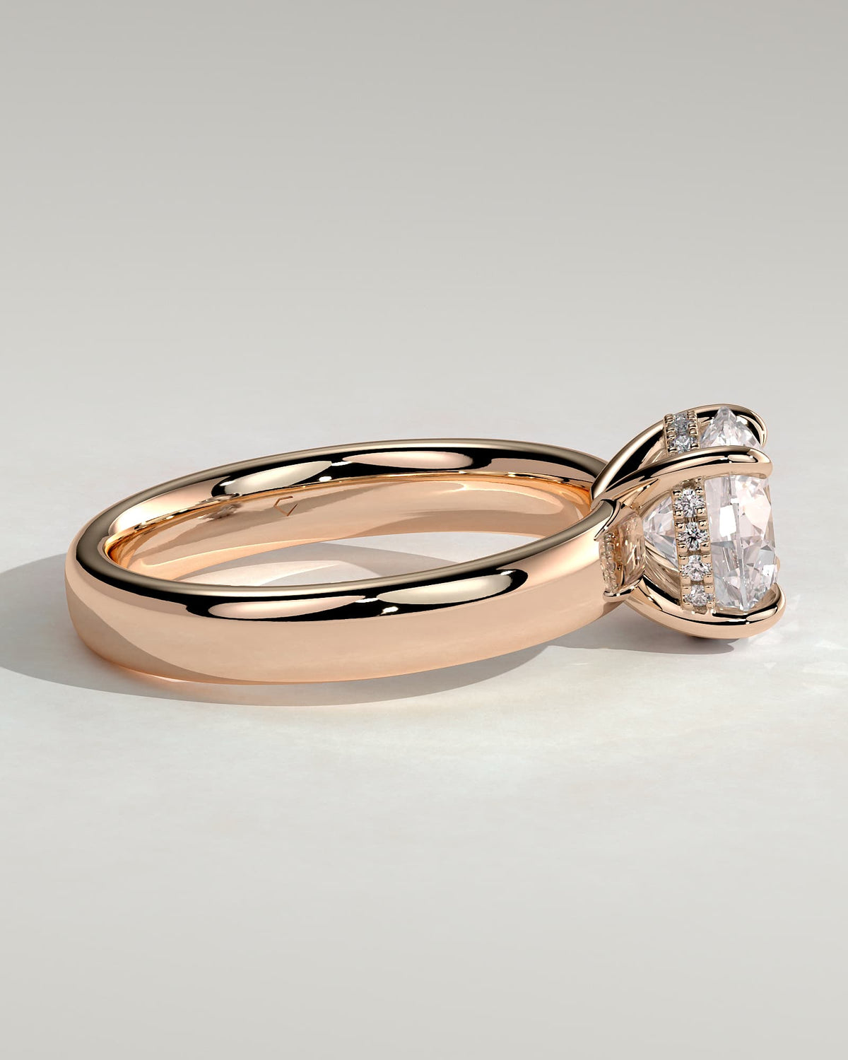 Kylie - Statement Round Claw Solitaire with Cigar Band and Hidden Halo Engagement Ring - Rose Gold