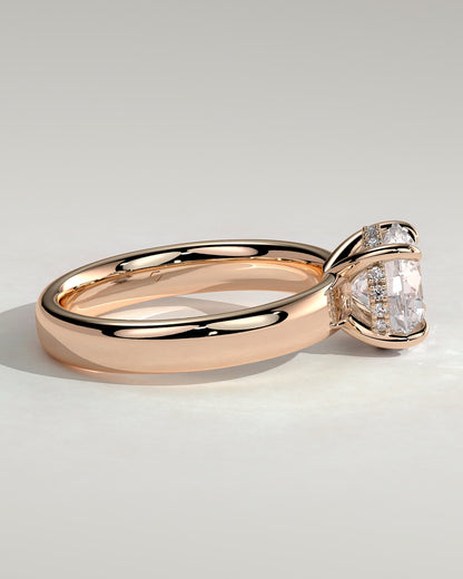 Kylie - Statement Round Claw Solitaire with Cigar Band and Hidden Halo Engagement Ring - Rose Gold