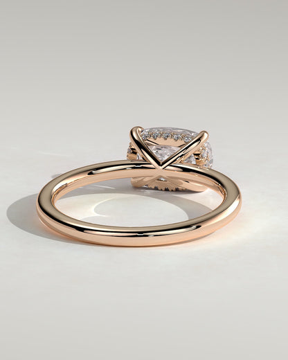 Frida - Elongated Cushion East West Claw Solitaire with Hidden Halo Engagement Ring - Rose Gold
