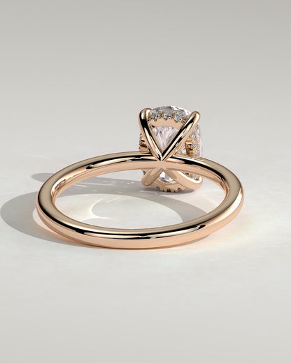 Ava - Elongated Cushion Claw Solitaire with Hidden Halo Engagement Ring - Rose Gold