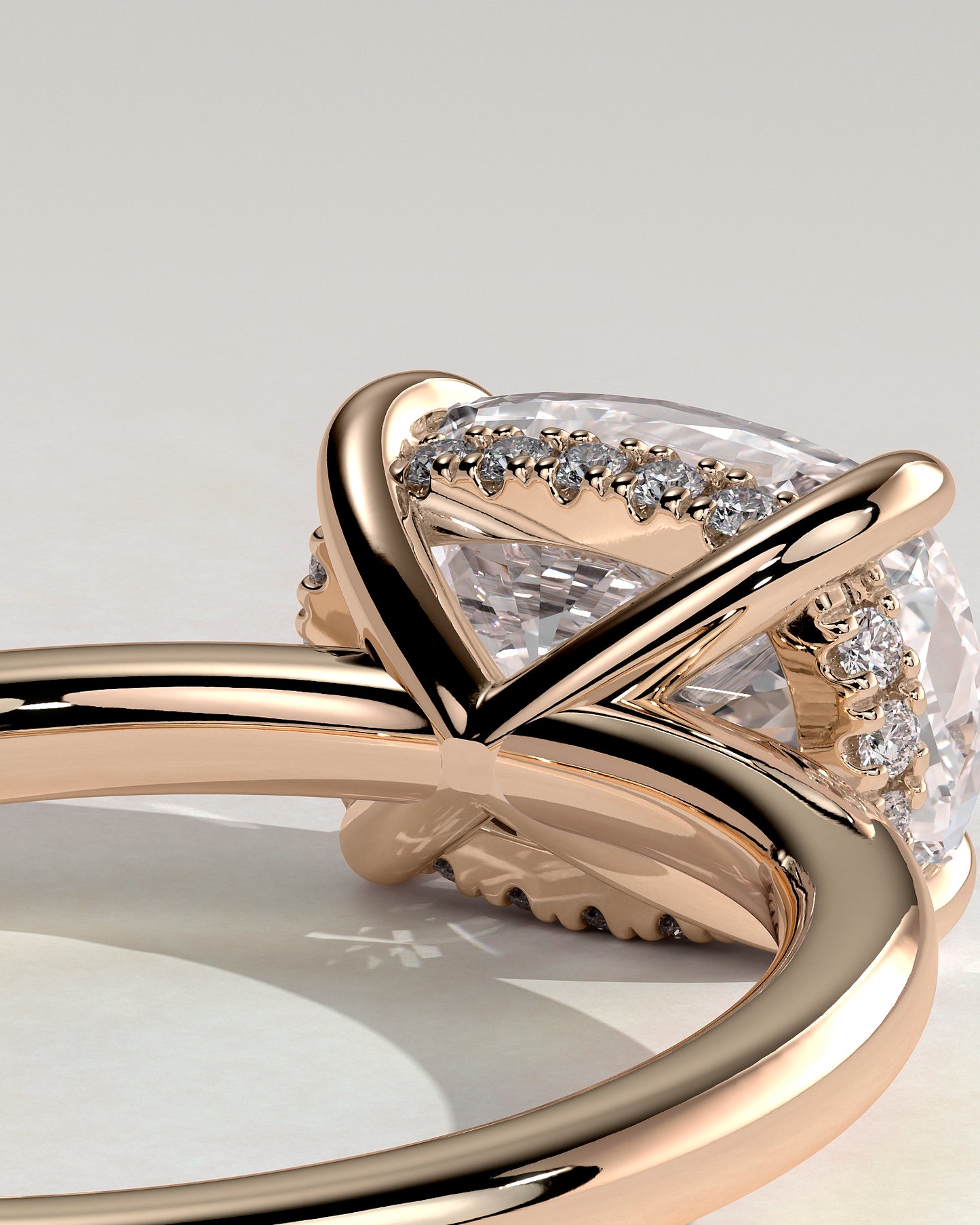 Frida - Elongated Cushion East West Claw Solitaire with Hidden Halo Engagement Ring - Rose Gold - Rose Gold 2ct