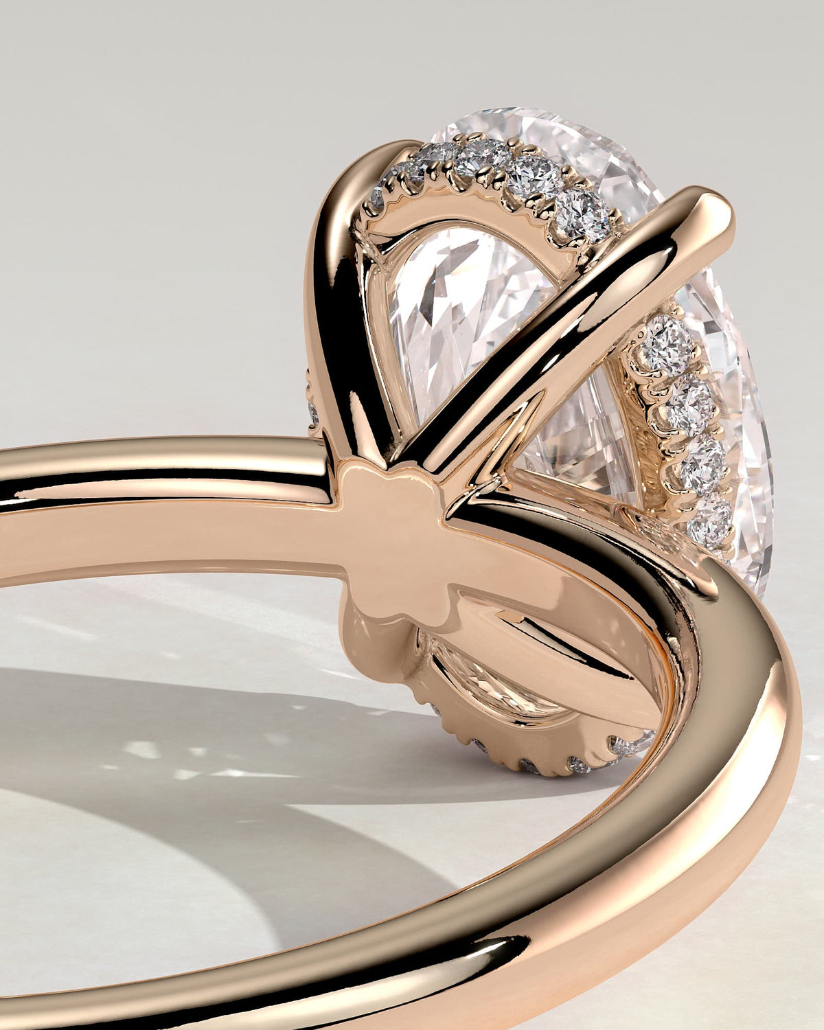 Emma - Classic Oval Claw Solitaire with Hidden Halo Engagement Ring - Rose Gold