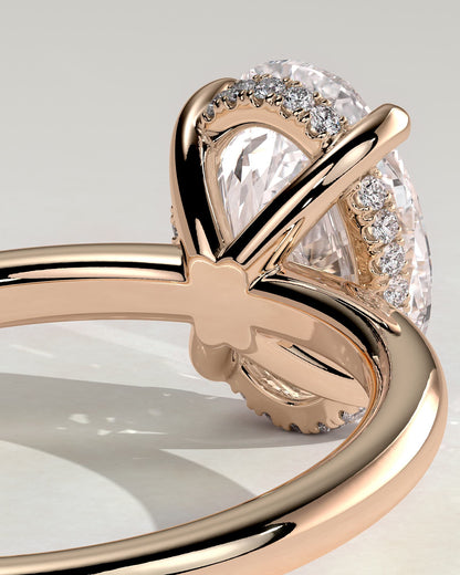 Emma - Classic Oval Claw Solitaire with Hidden Halo Engagement Ring - Rose Gold