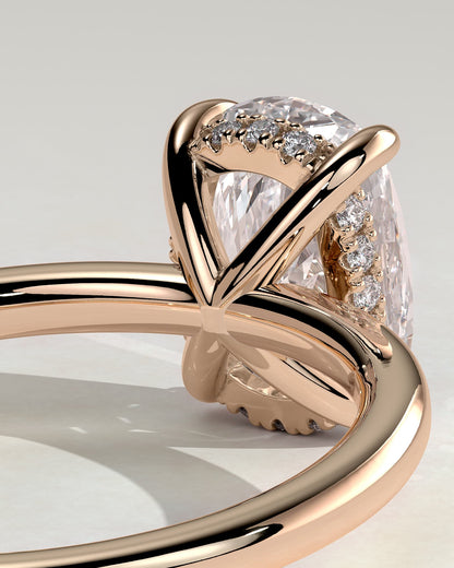 Ava - Elongated Cushion Claw Solitaire with Hidden Halo Engagement Ring - Rose Gold