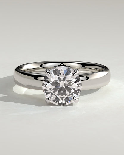 Kylie - Statement Round Claw Solitaire with Cigar Band and Hidden Halo Engagement Ring - White Gold