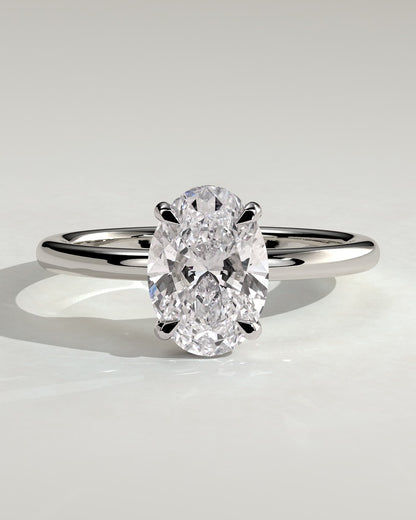 Emma - Classic Oval Claw Solitaire with Hidden Halo Engagement Ring - White Gold