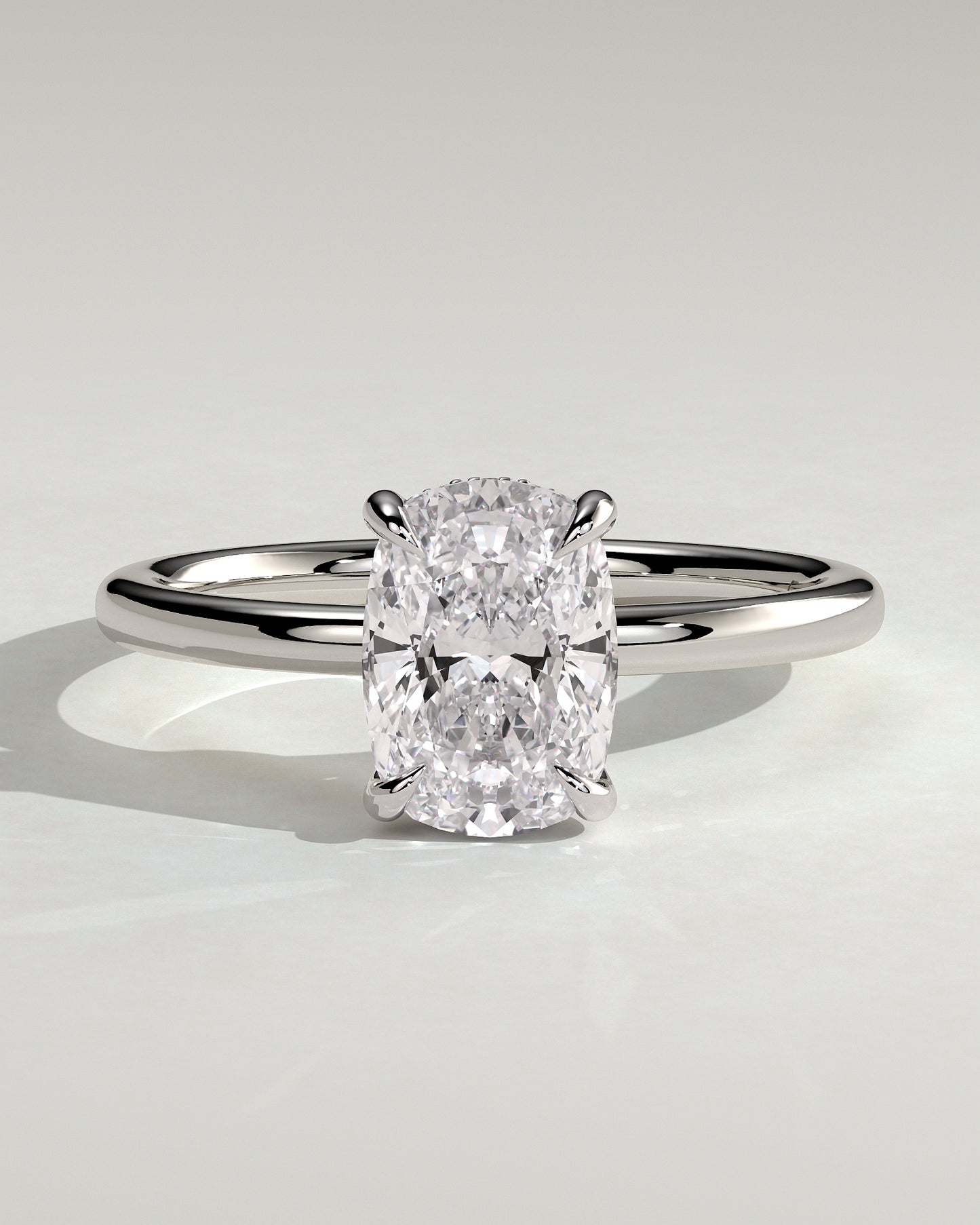 Ava - Elongated Cushion Claw Solitaire with Hidden Halo Engagement Ring - Platinum - White Gold / Platinum 2ct