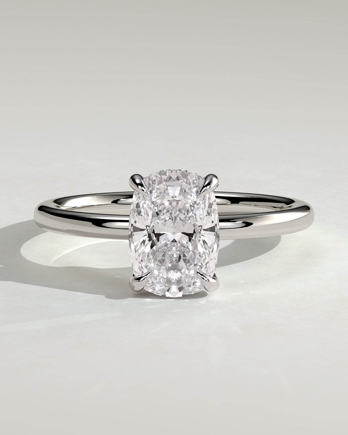 Ava - Elongated Cushion Claw Solitaire with Hidden Halo Engagement Ring - White Gold