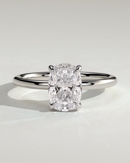 Ava - Elongated Cushion Claw Solitaire with Hidden Halo Engagement Ring - White Gold