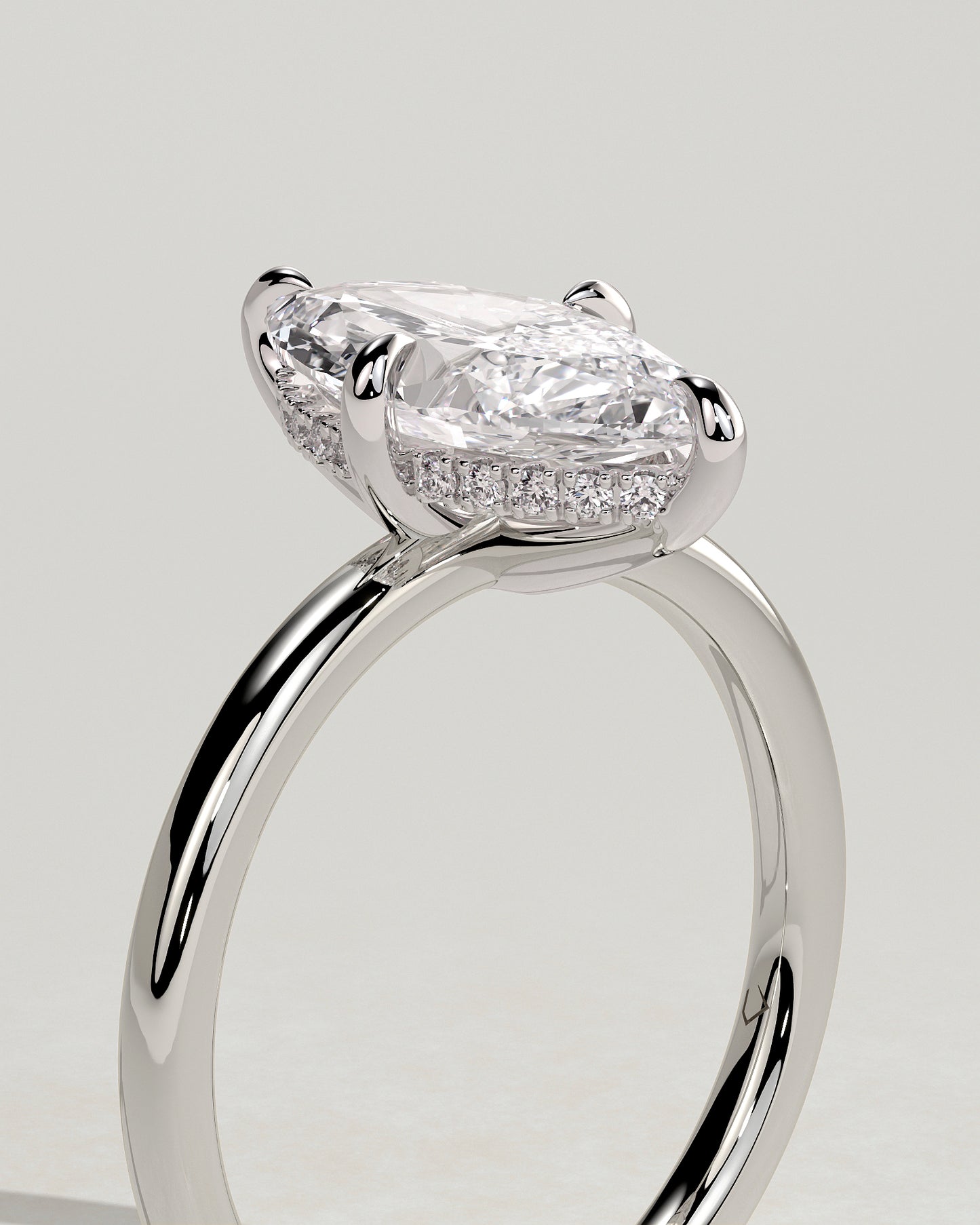 Hellen - Marquise Claw Solitaire with Hidden Halo Engagement Ring - Platinum - White Gold / Platinum 2ct