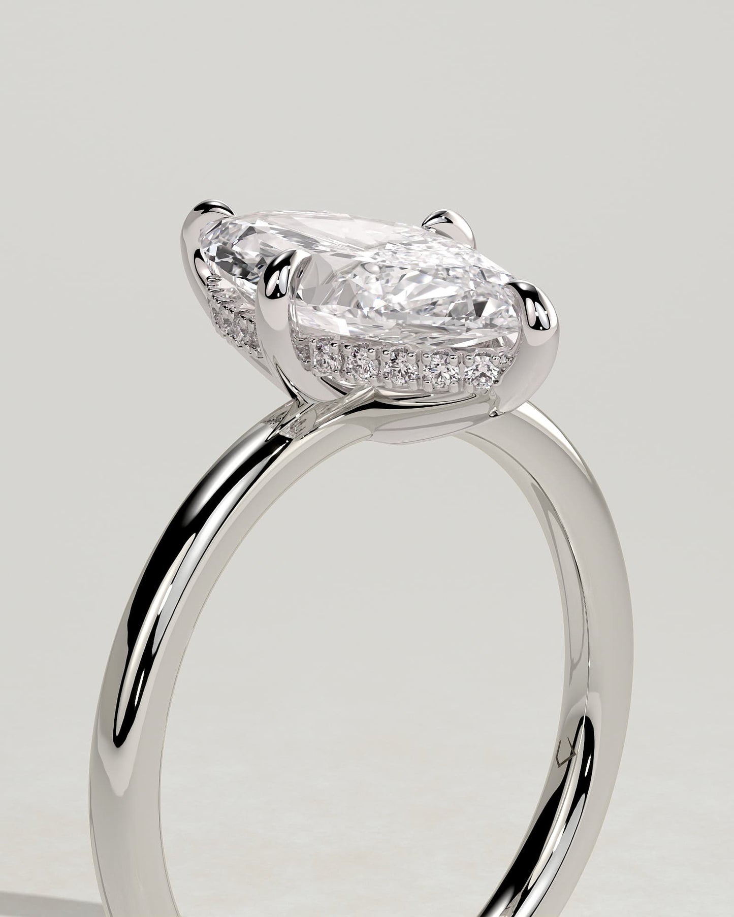 Hellen - Marquise Claw Solitaire with Hidden Halo Engagement Ring - White Gold