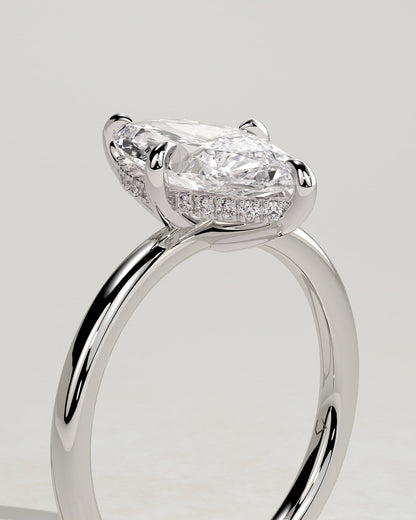 Hellen - Marquise Claw Solitaire with Hidden Halo Engagement Ring - White Gold