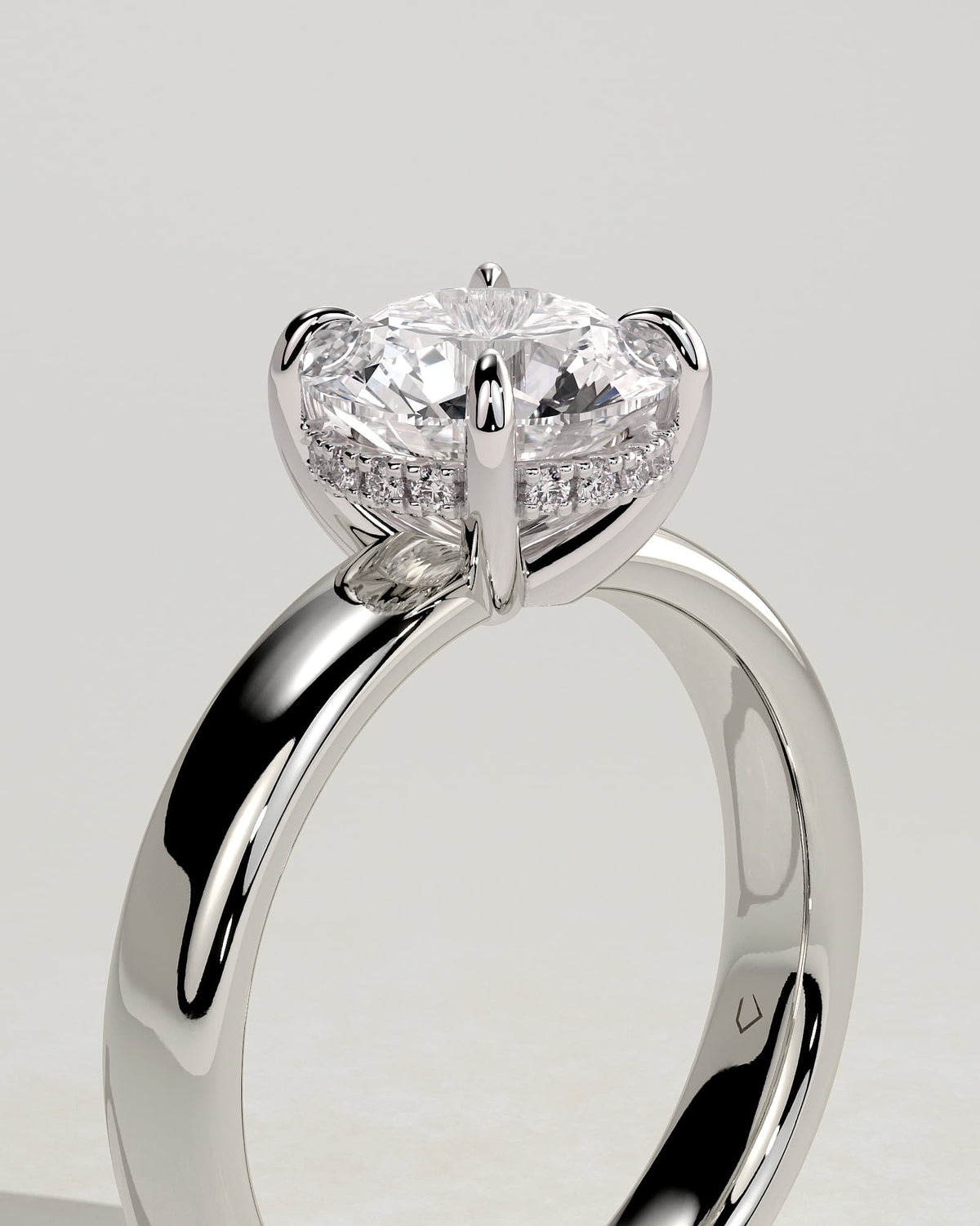 Kylie - Statement Round Claw Solitaire with Cigar Band and Hidden Halo Engagement Ring - Platinum