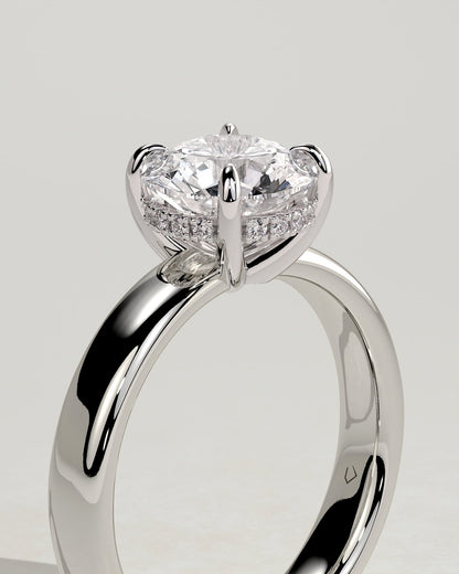 Kylie - Statement Round Claw Solitaire with Cigar Band and Hidden Halo Engagement Ring - Platinum