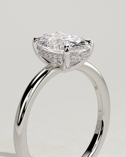 Emma - Classic Oval Claw Solitaire with Hidden Halo Engagement Ring - Platinum